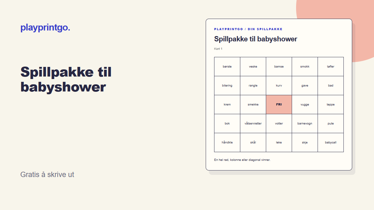 Spillpakke til babyshower - Forhåndsvisning