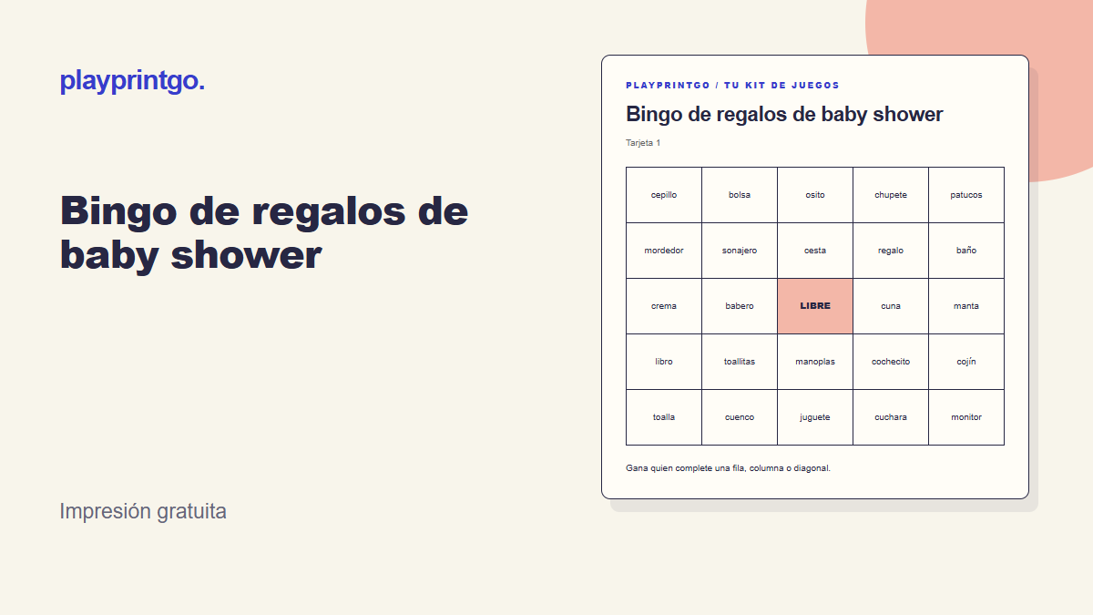 Bingo de regalos de baby shower - Vista previa