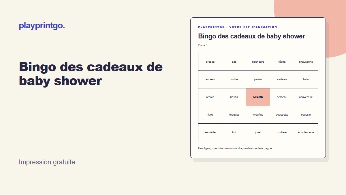 Bingo des cadeaux de baby shower - Aperçu