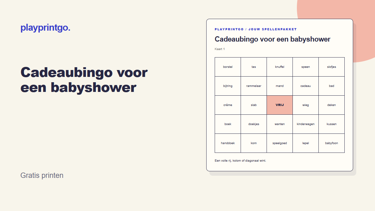 Cadeaubingo voor een babyshower - Voorbeeld
