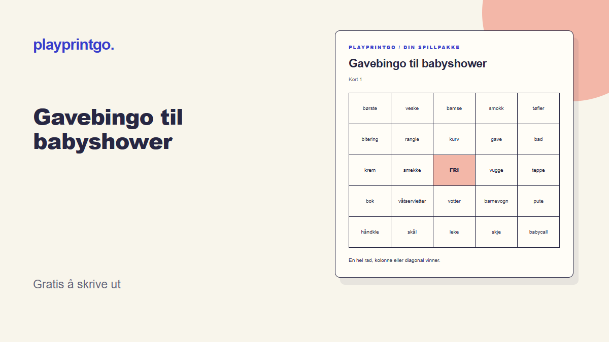 Gavebingo til babyshower - Forhåndsvisning