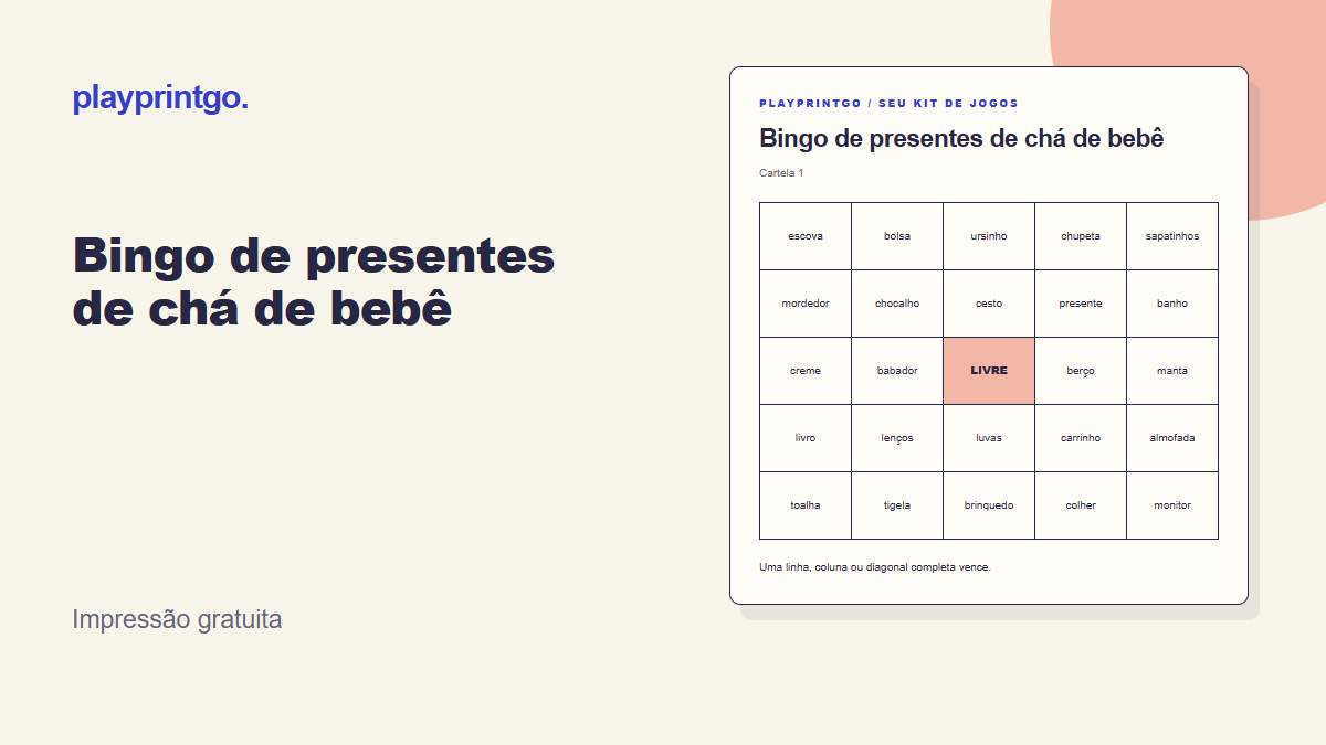 Bingo de presentes de chá de bebê - Prévia