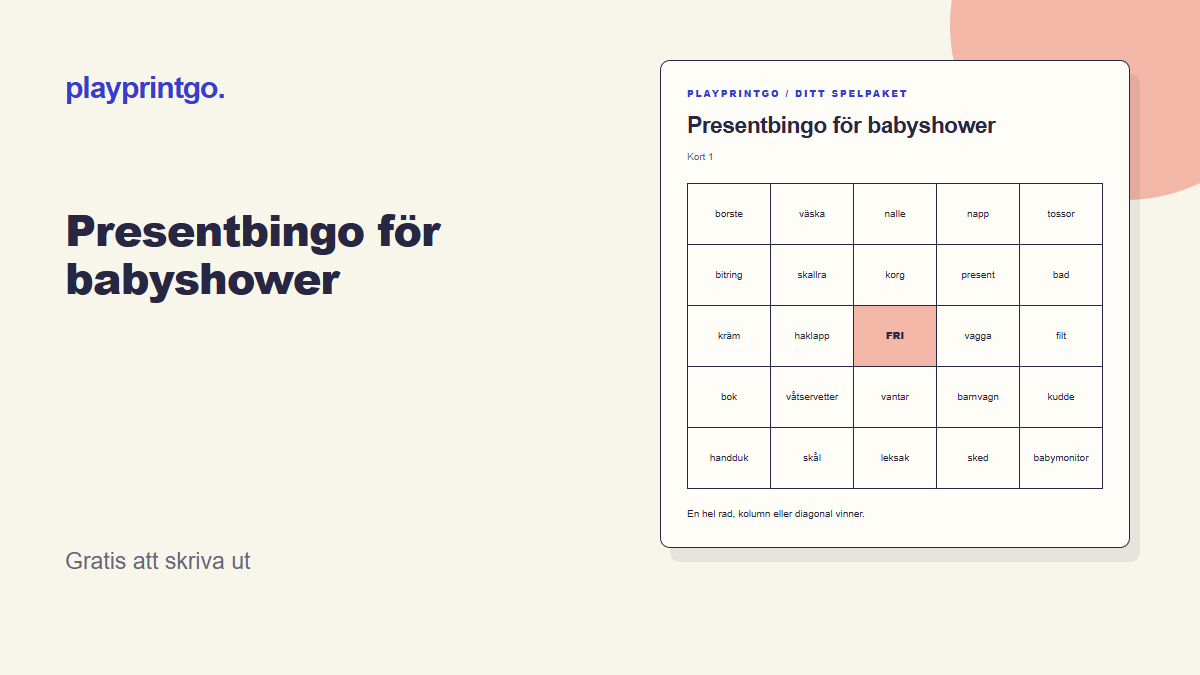 Presentbingo för babyshower - Förhandsvisning