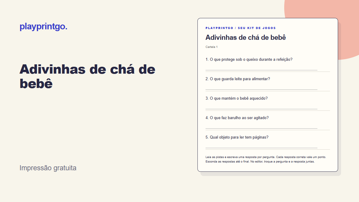 Adivinhas de chá de bebê - Prévia