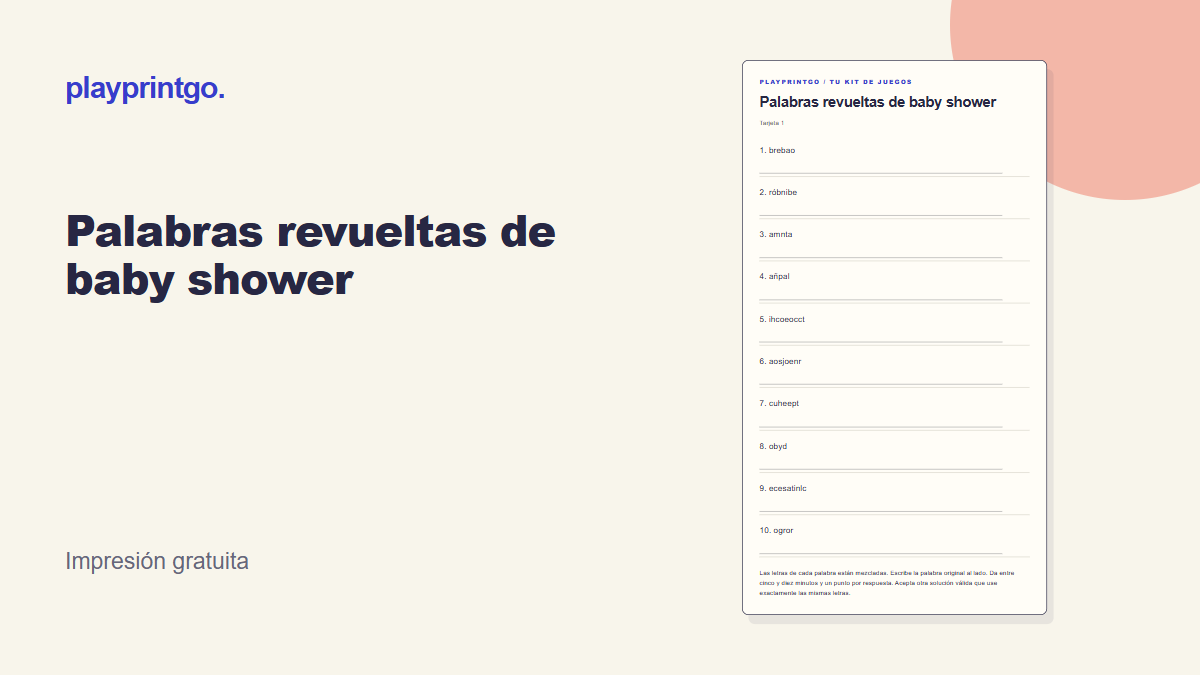 Palabras revueltas de baby shower - Vista previa