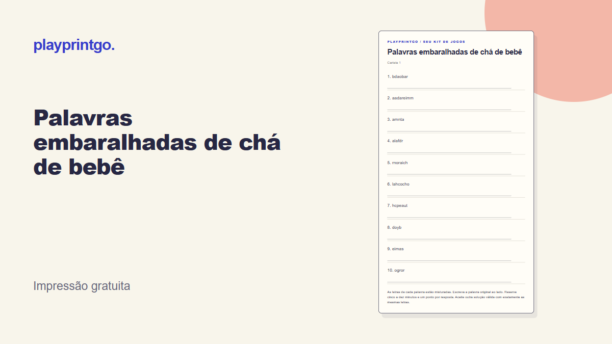 Palavras embaralhadas de chá de bebê - Prévia