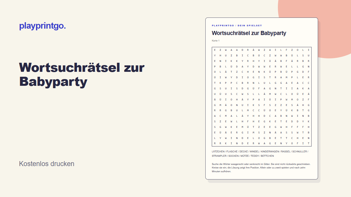 Wortsuchrätsel zur Babyparty - Vorschau