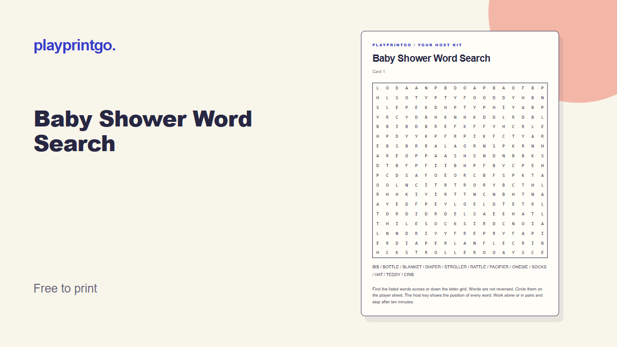 Baby Shower Word Search - Live preview