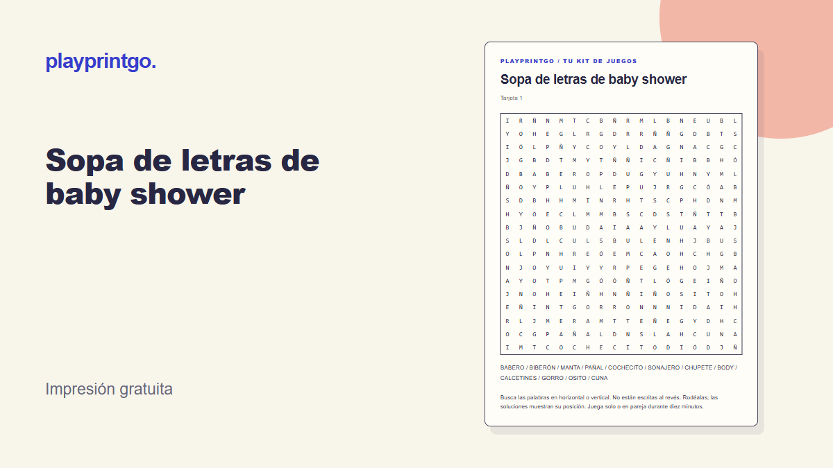 Sopa de letras de baby shower - Vista previa