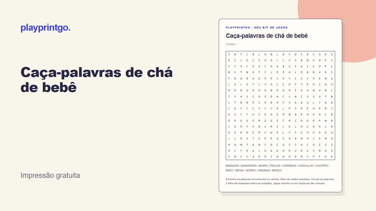 Caça-palavras de chá de bebê - Prévia