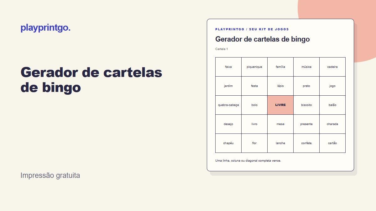 Gerador de cartelas de bingo - Prévia