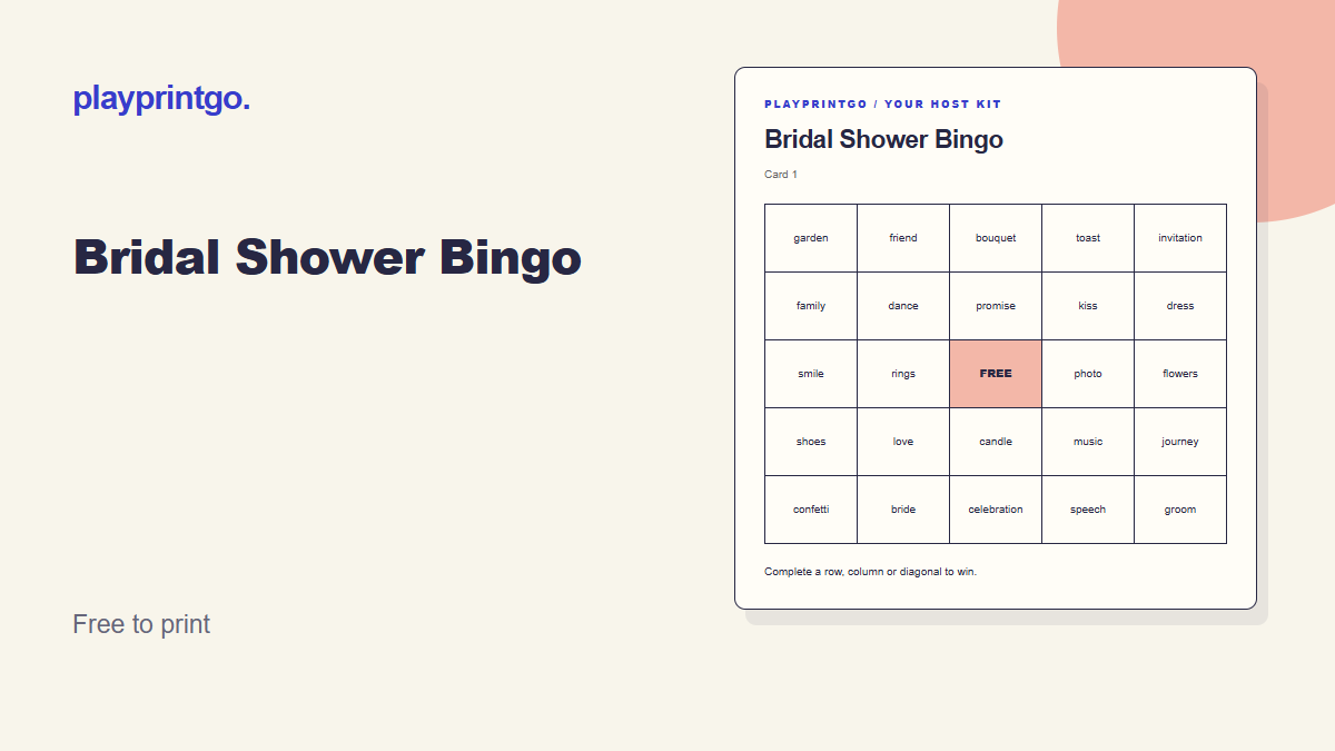 Bridal Shower Bingo - Live preview