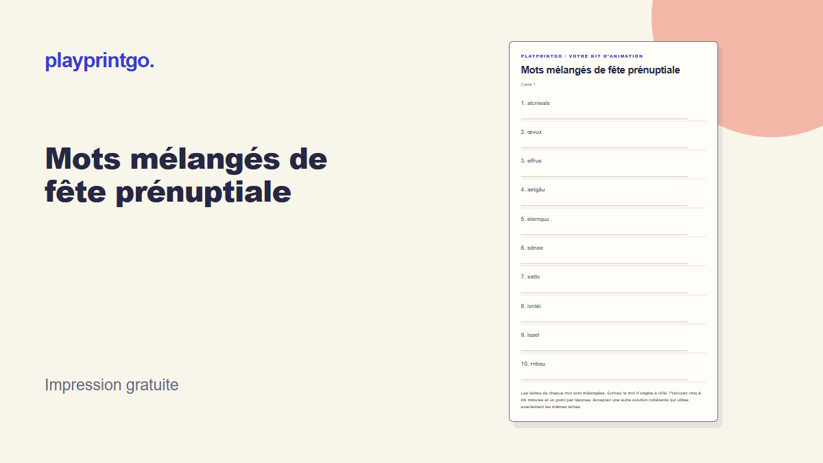 Mots mélangés de fête prénuptiale - Aperçu