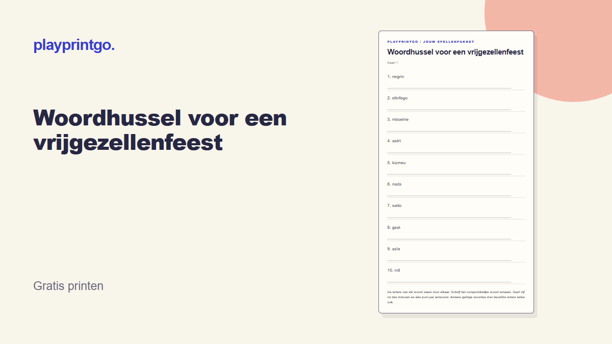 Woordhussel voor een vrijgezellenfeest - Voorbeeld