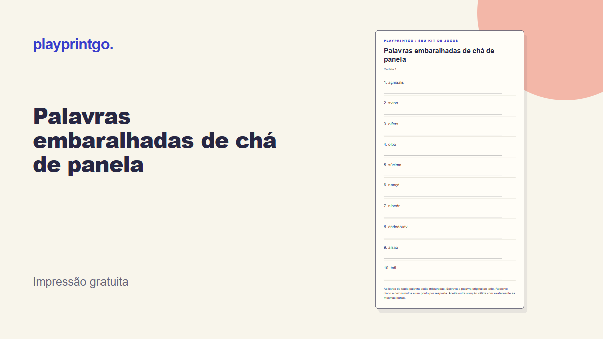 Palavras embaralhadas de chá de panela - Prévia