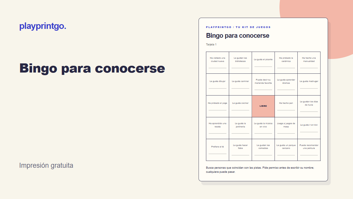 Bingo para conocerse - Vista previa