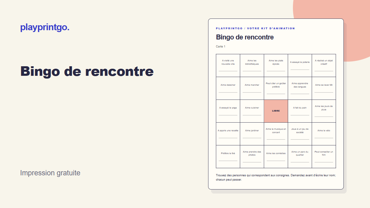 Bingo de rencontre - Aperçu