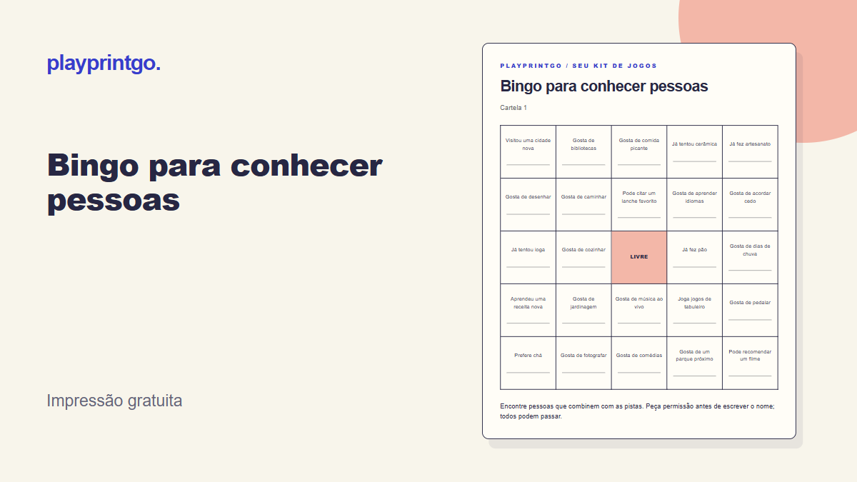 Bingo para conhecer pessoas - Prévia