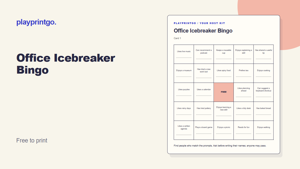 Office Icebreaker Bingo - Live preview
