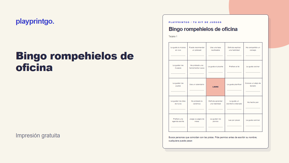 Bingo rompehielos de oficina - Vista previa