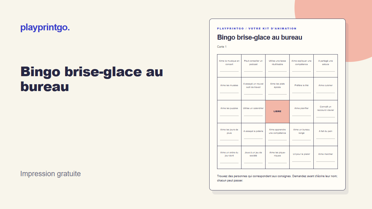 Bingo brise-glace au bureau - Aperçu