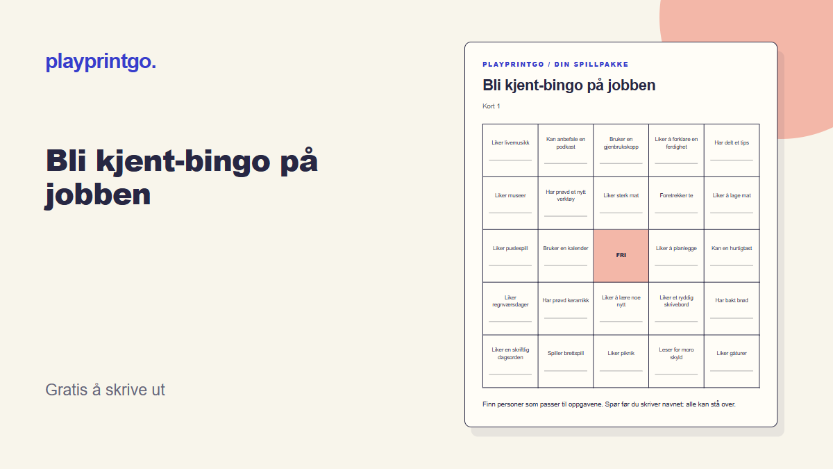 Bli kjent-bingo på jobben - Forhåndsvisning