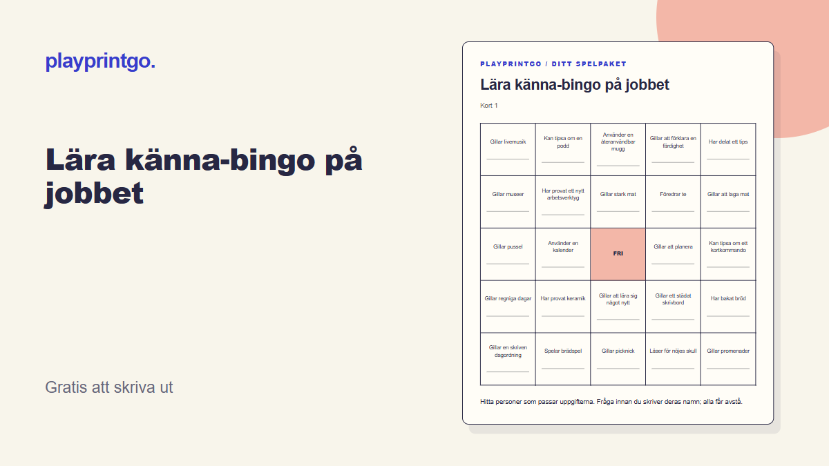 Lära känna-bingo på jobbet - Förhandsvisning