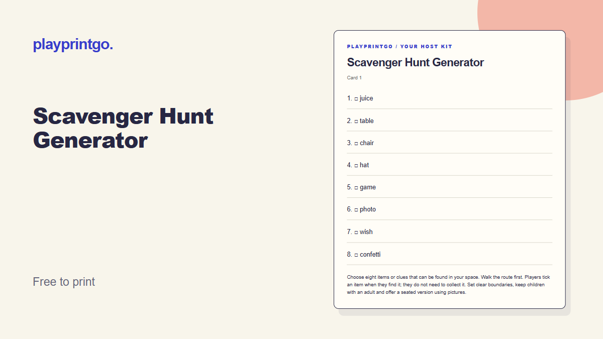 Scavenger Hunt Generator - Live preview