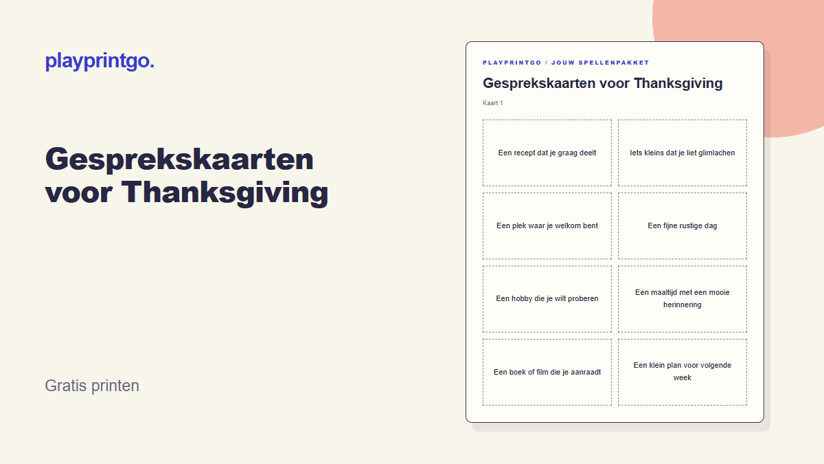 Gesprekskaarten voor Thanksgiving - Voorbeeld
