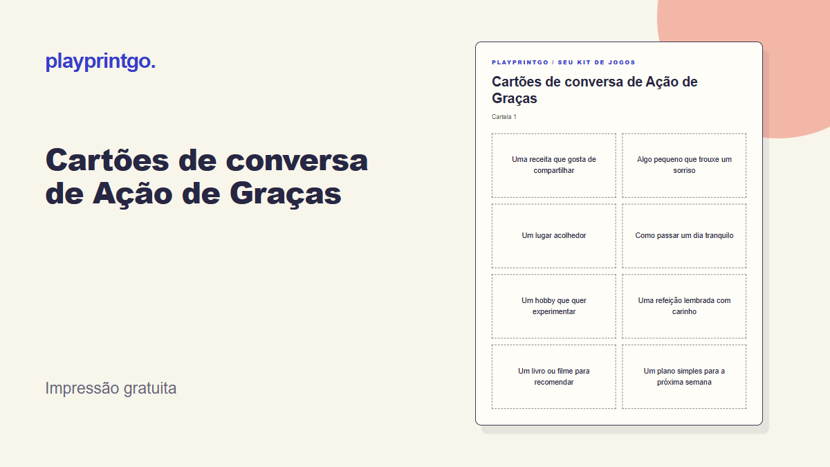 Cartões de conversa de Ação de Graças - Prévia