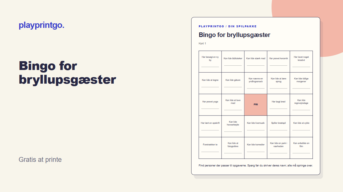 Bingo for bryllupsgæster - Forhåndsvisning