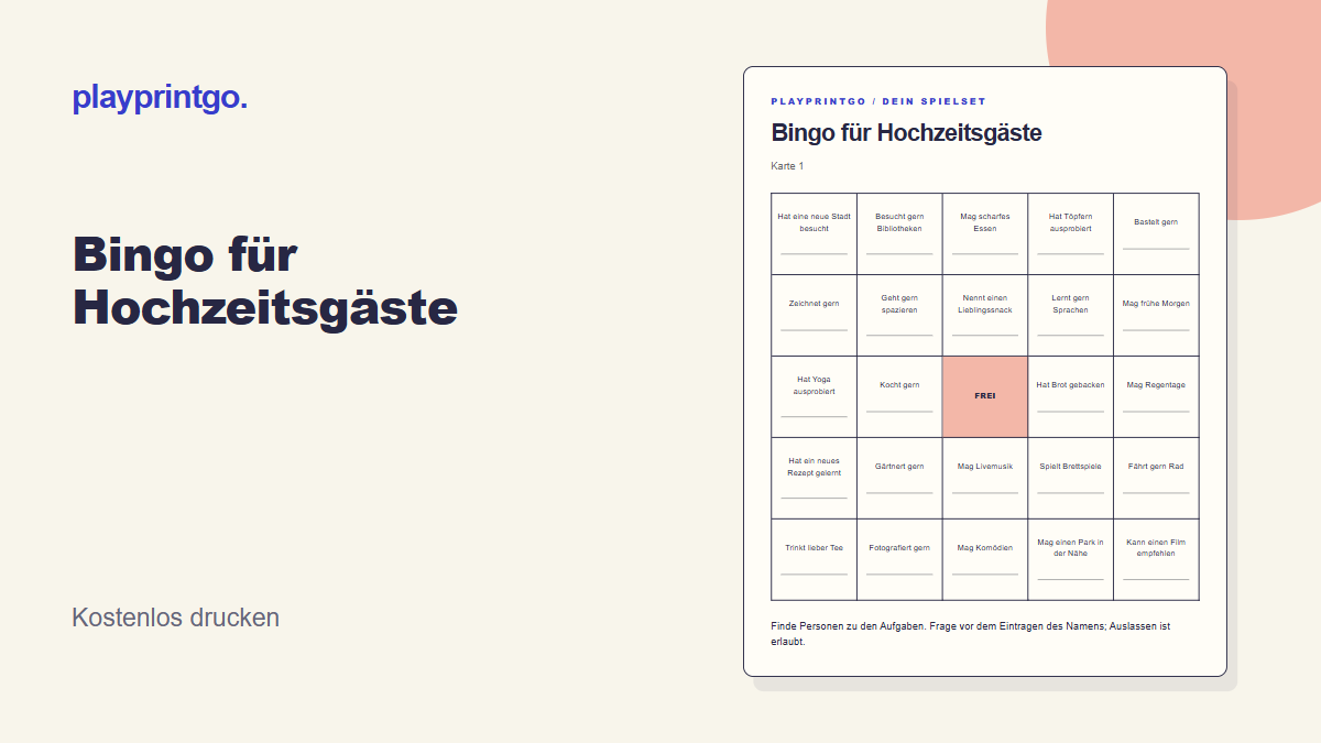 Bingo für Hochzeitsgäste - Vorschau