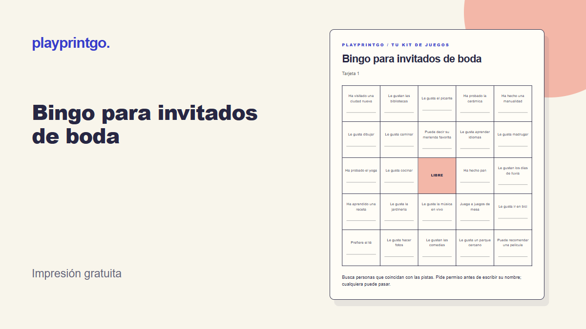 Bingo para invitados de boda - Vista previa