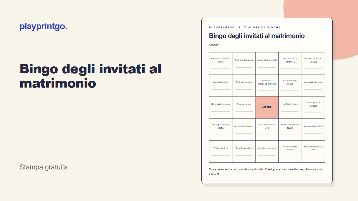Bingo degli invitati al matrimonio - Anteprima