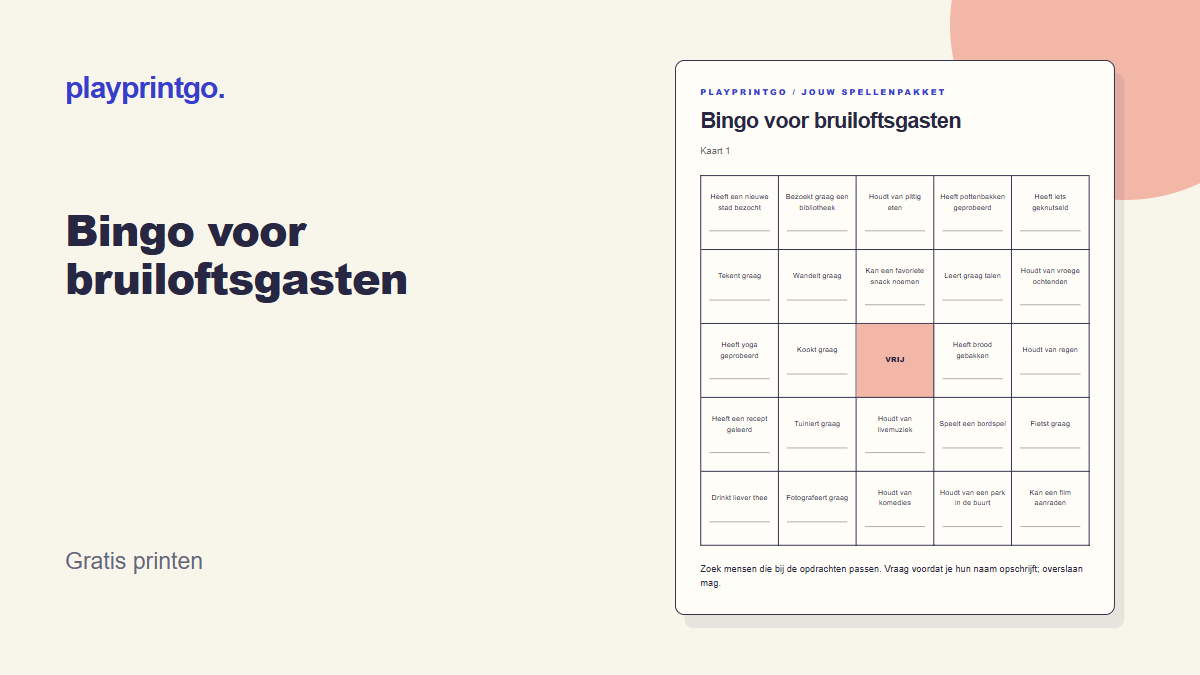 Bingo voor bruiloftsgasten - Voorbeeld