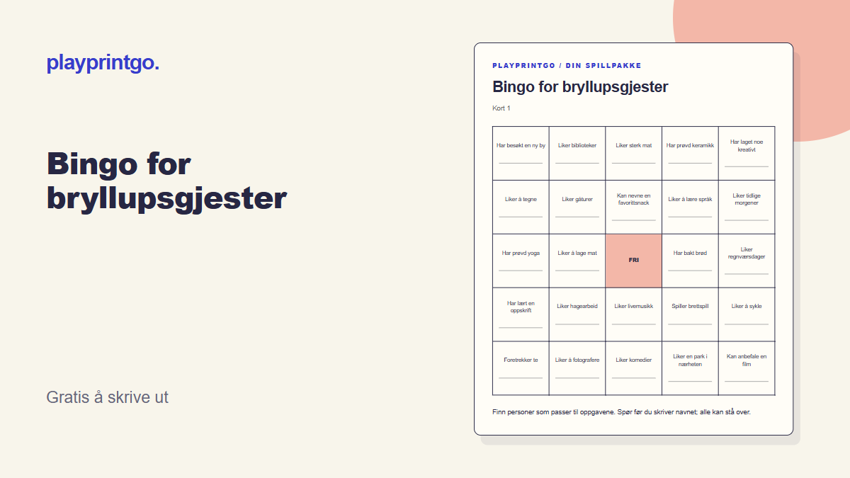 Bingo for bryllupsgjester - Forhåndsvisning