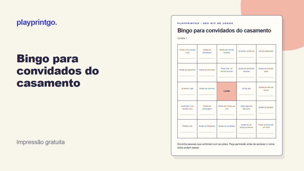 Bingo para convidados do casamento - Prévia