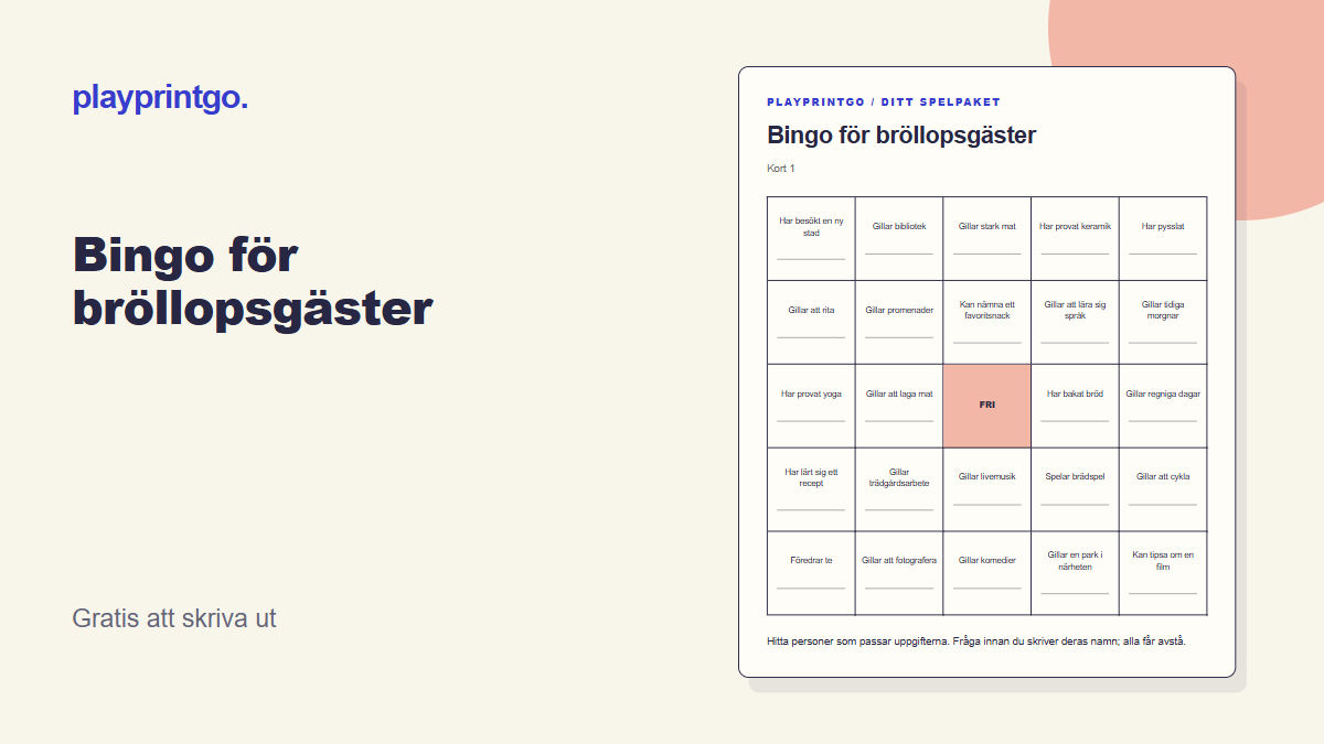 Bingo för bröllopsgäster - Förhandsvisning