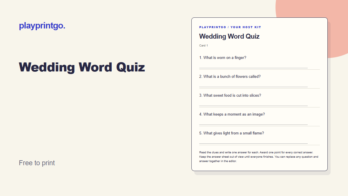 Wedding Word Quiz - Live preview