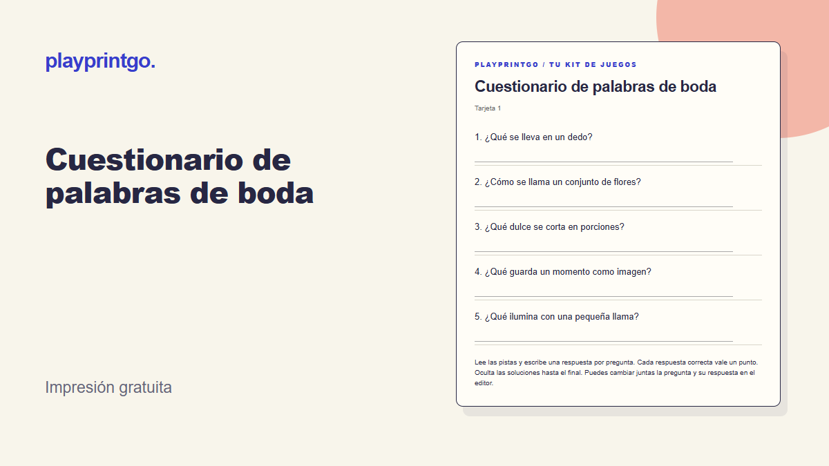 Cuestionario de palabras de boda - Vista previa