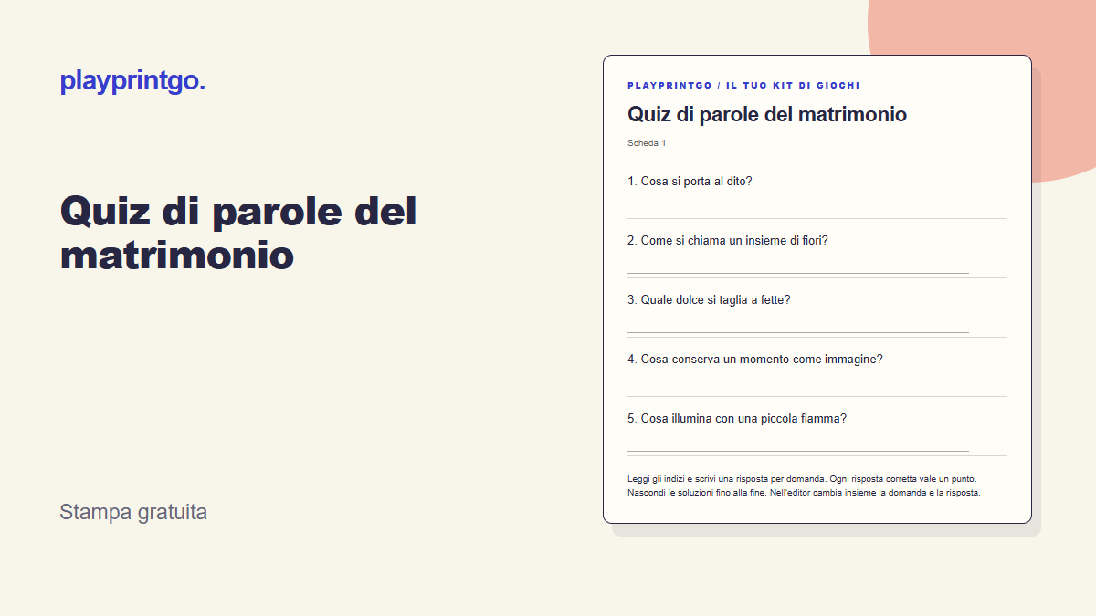 Quiz di parole del matrimonio - Anteprima