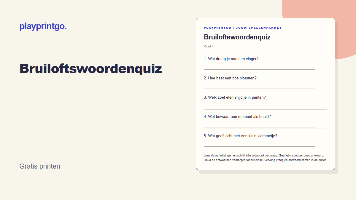 Bruiloftswoordenquiz - Voorbeeld
