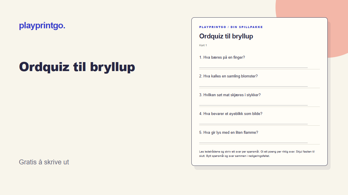 Ordquiz til bryllup - Forhåndsvisning