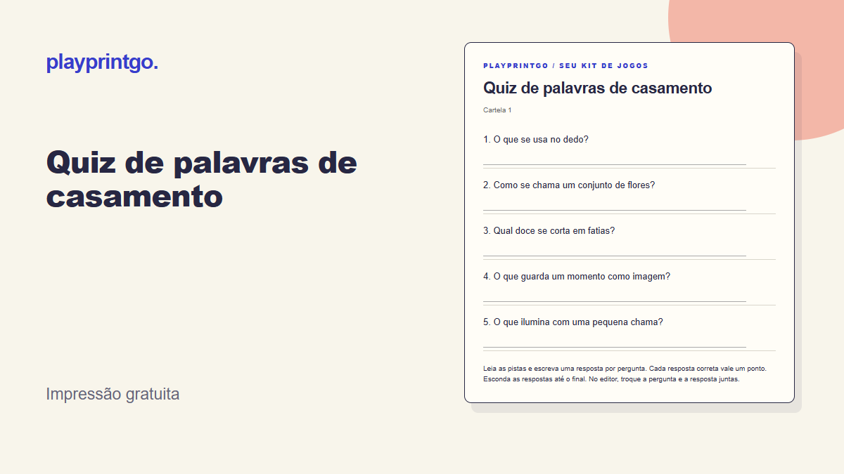 Quiz de palavras de casamento - Prévia