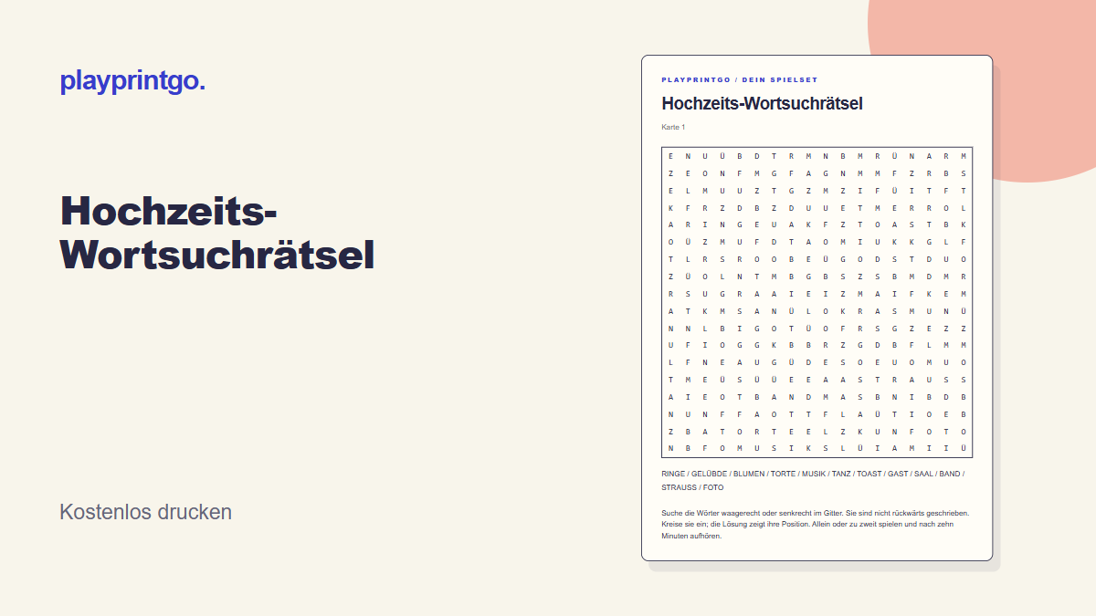 Hochzeits-Wortsuchrätsel - Vorschau