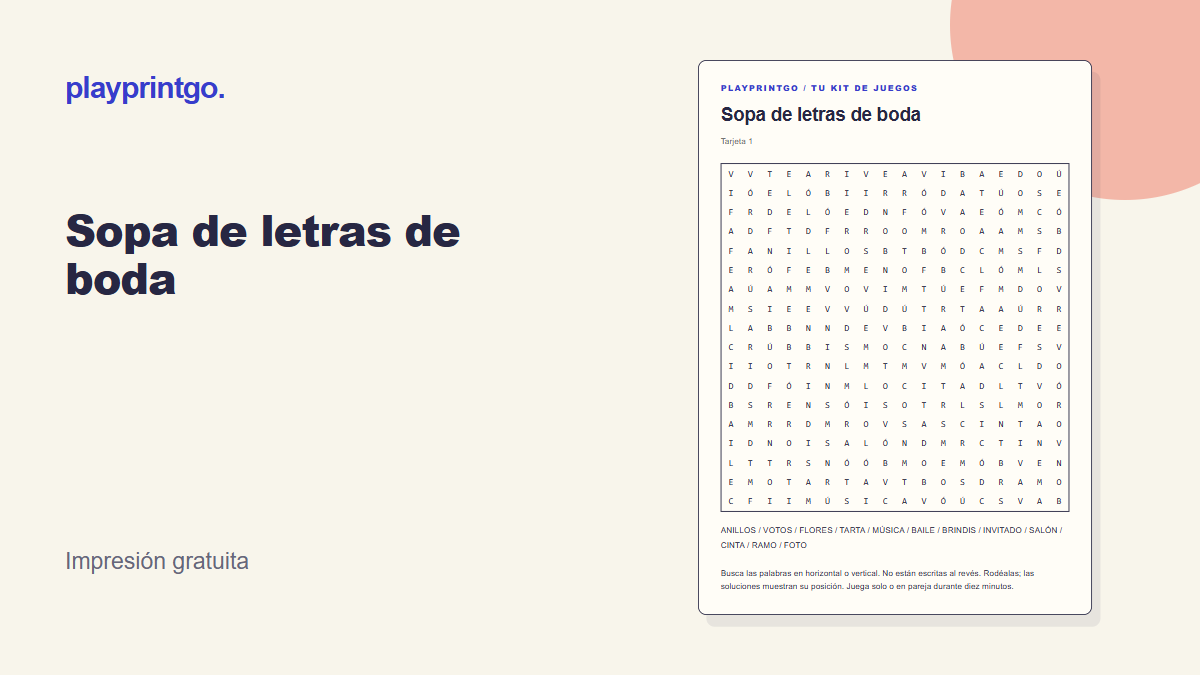 Sopa de letras de boda - Vista previa