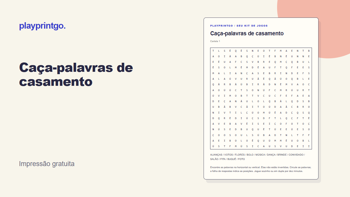 Caça-palavras de casamento - Prévia
