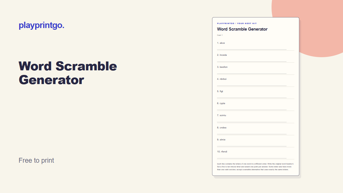 Word Scramble Generator - Live preview