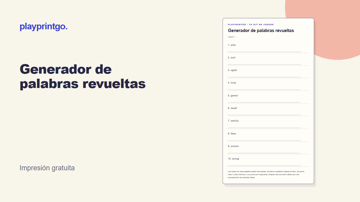 Generador de palabras revueltas - Vista previa