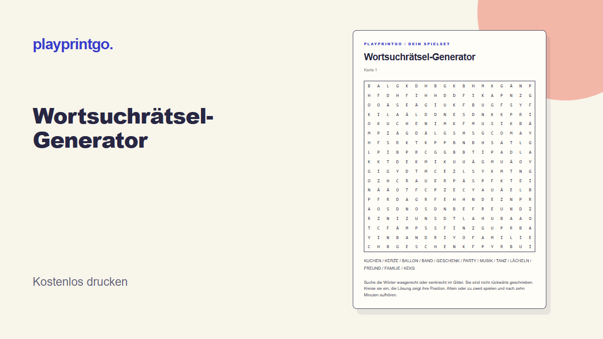 Wortsuchrätsel-Generator - Vorschau